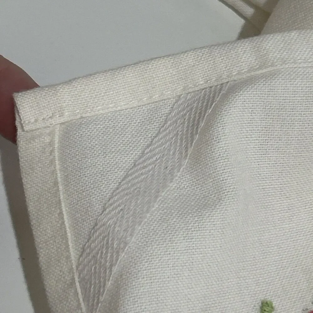 Set of 2 Hand Embroidered Cream Dish Tea Towels Floral Basket Bees